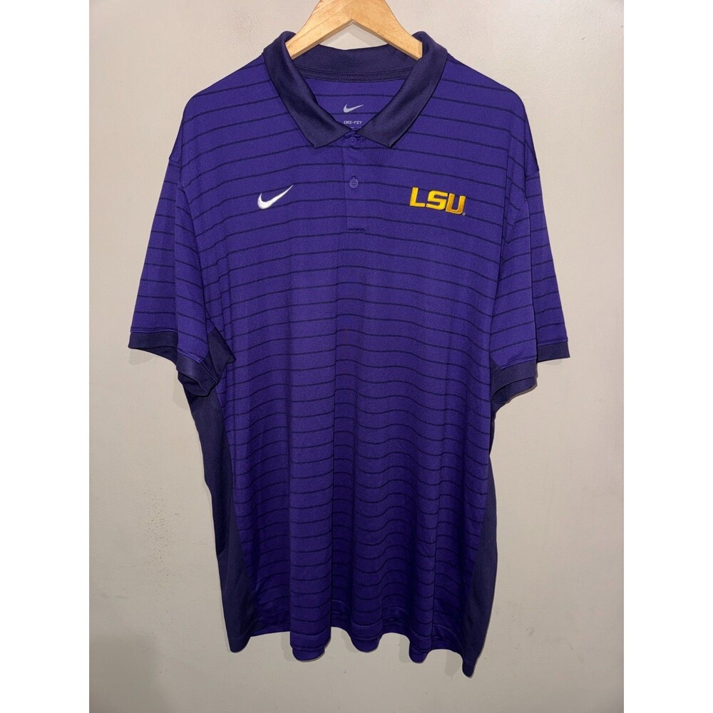 3XL Nike LSU Tigers Team Issued On-Field Victory Dri-FIT Striped Golf Polo Shirt